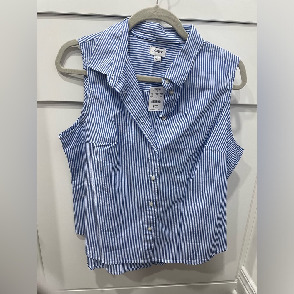J. Crew - new with tags - women’s blue and white striped button down, sleeveless